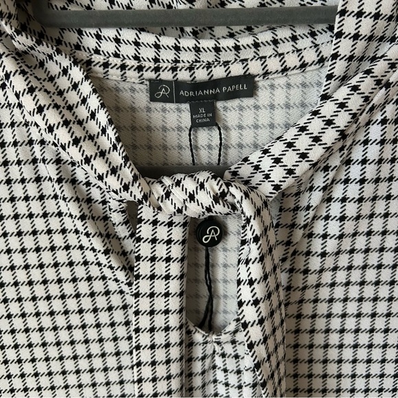 Adrianna Papell Bow Tie Neck Black White Checkered Pattern Sleeveless Top XL - Picture 2 of 5